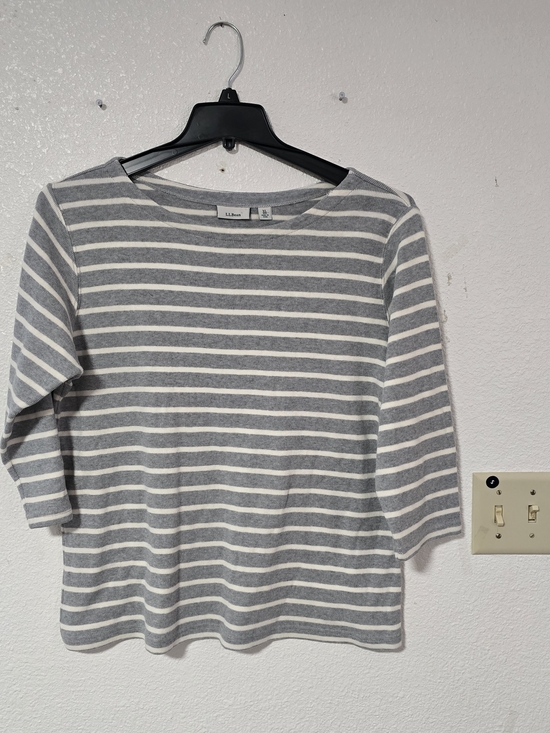 L.L. Bean Tops - L.L.Bean Gray and White Striped Boatneck Top
